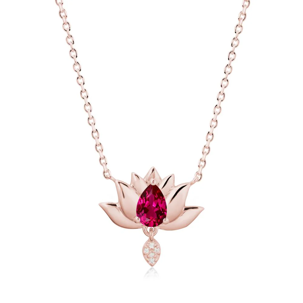 Pear Shaped Ruby Lotus Flower Pendant - Image 5