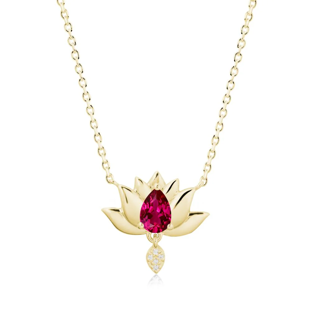 Pear Shaped Ruby Lotus Flower Pendant - Image 7