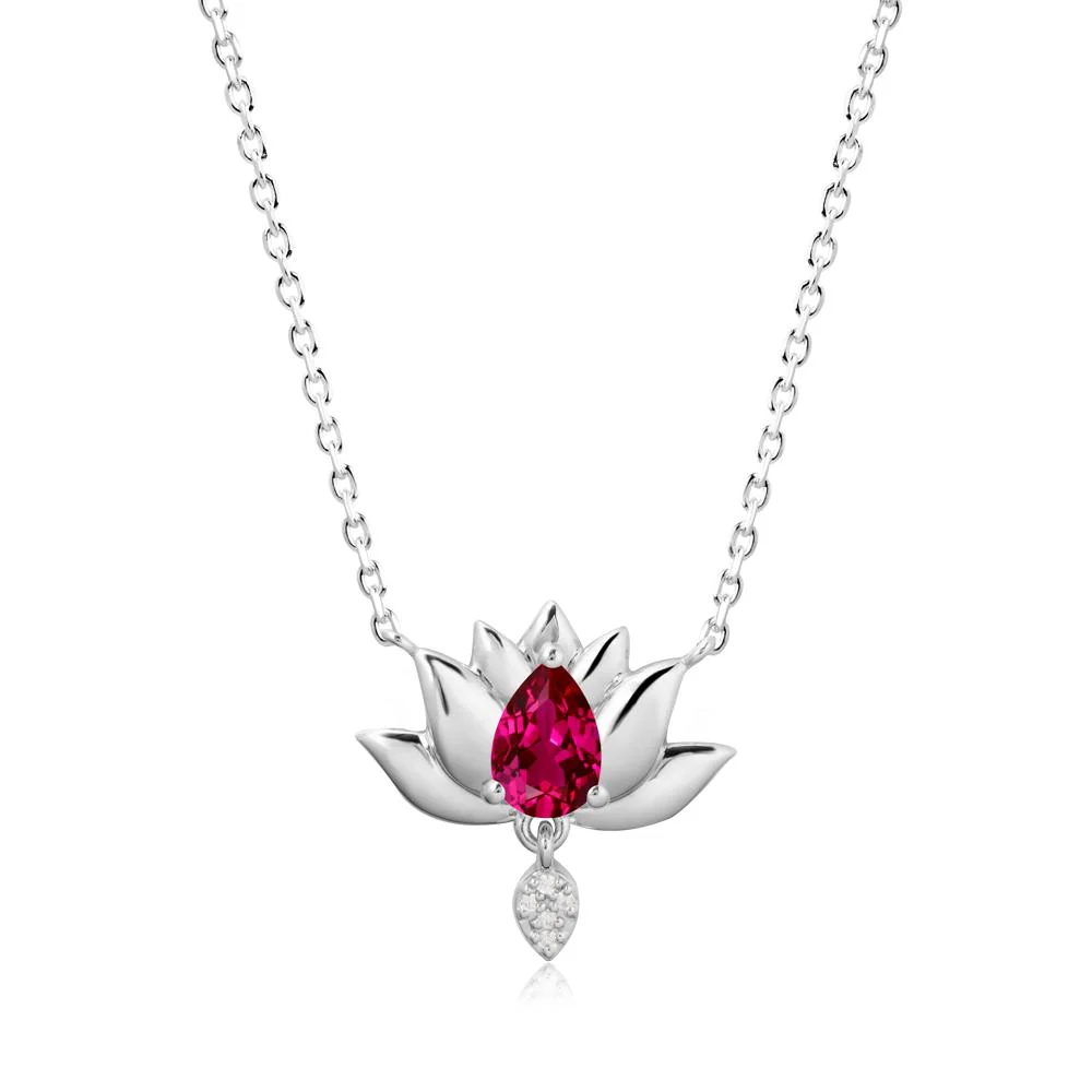 Pear Shaped Ruby Lotus Flower Pendant - Image 9