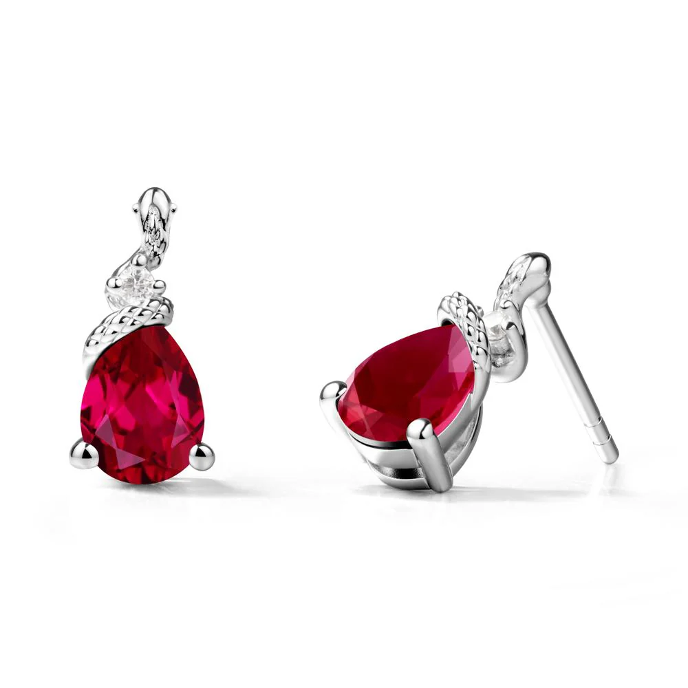 Pear Shaped Ruby Stud Snake Earrings - Image 5