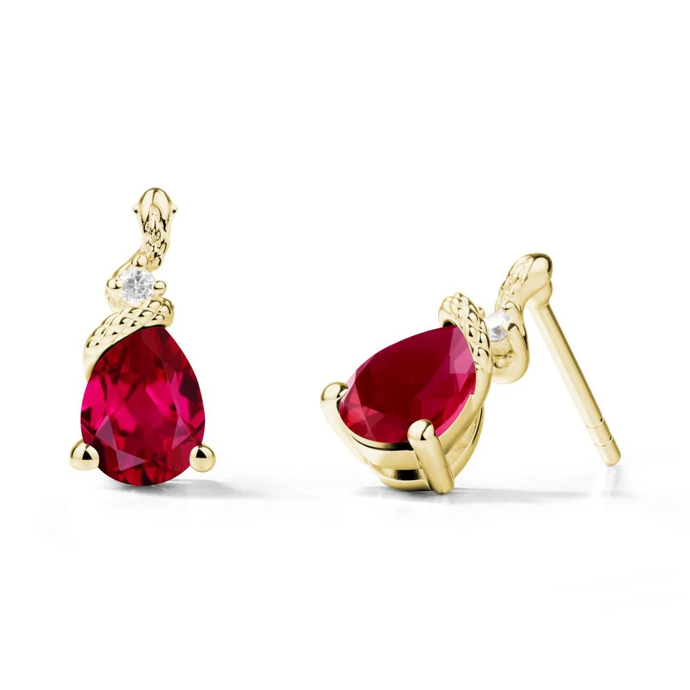 Pear Shaped Ruby Stud Snake Earrings - Image 6