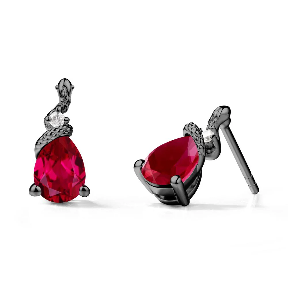 Pear Shaped Ruby Stud Snake Earrings - Image 7