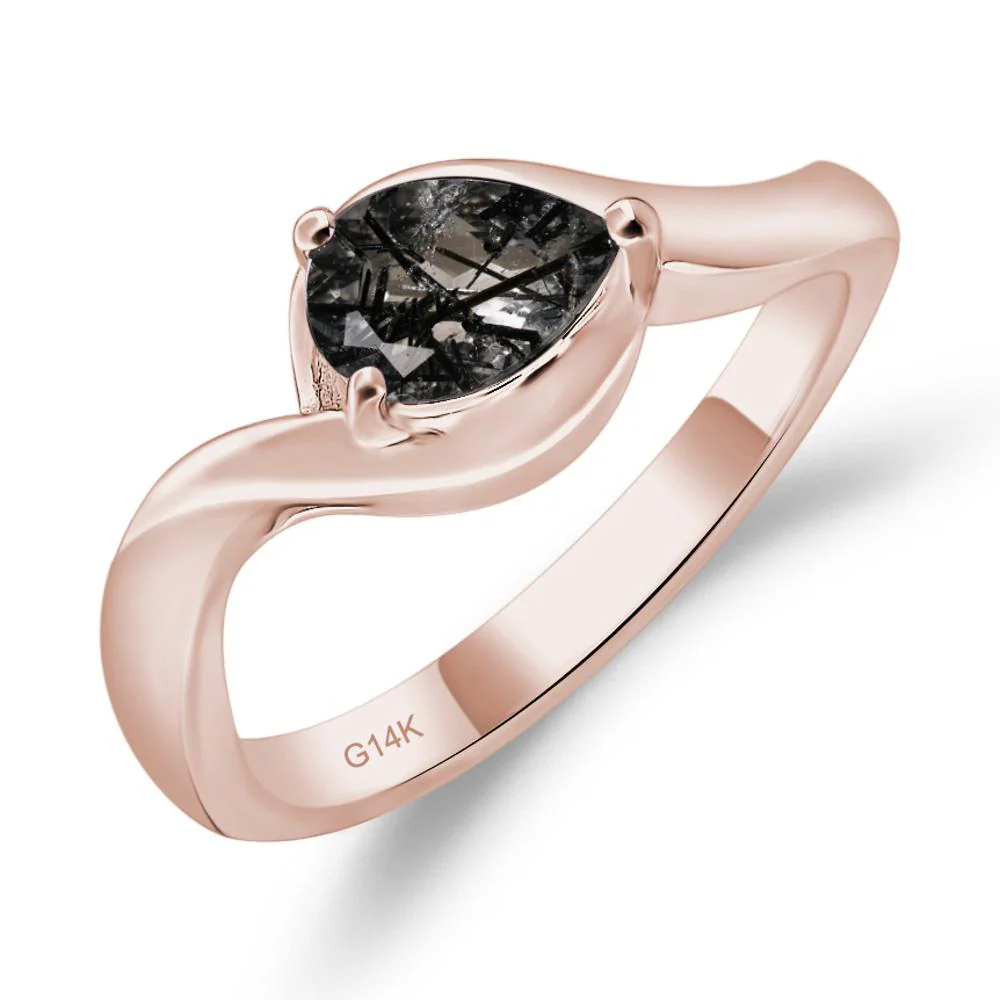 Black Rutilated Quartz Pear Solitaire Ring - Image 5