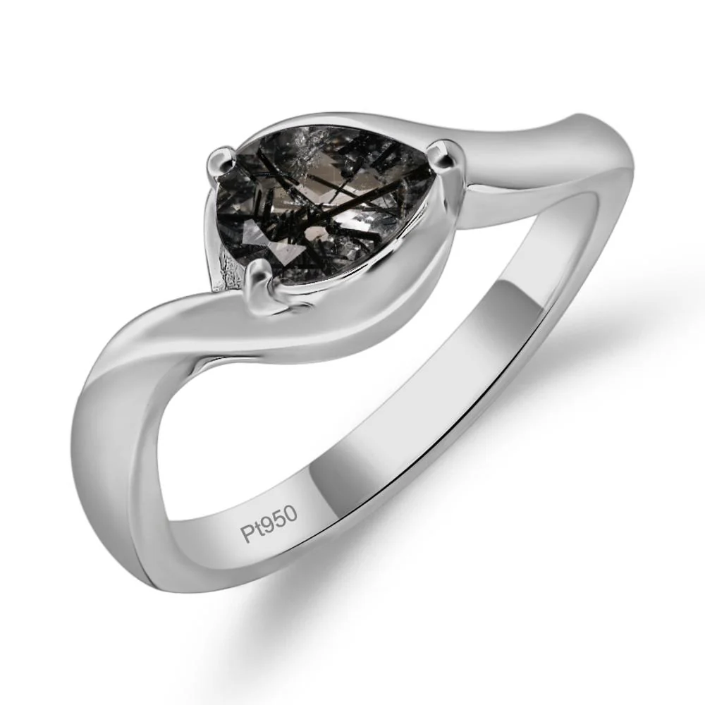 Black Rutilated Quartz Pear Solitaire Ring - Image 6