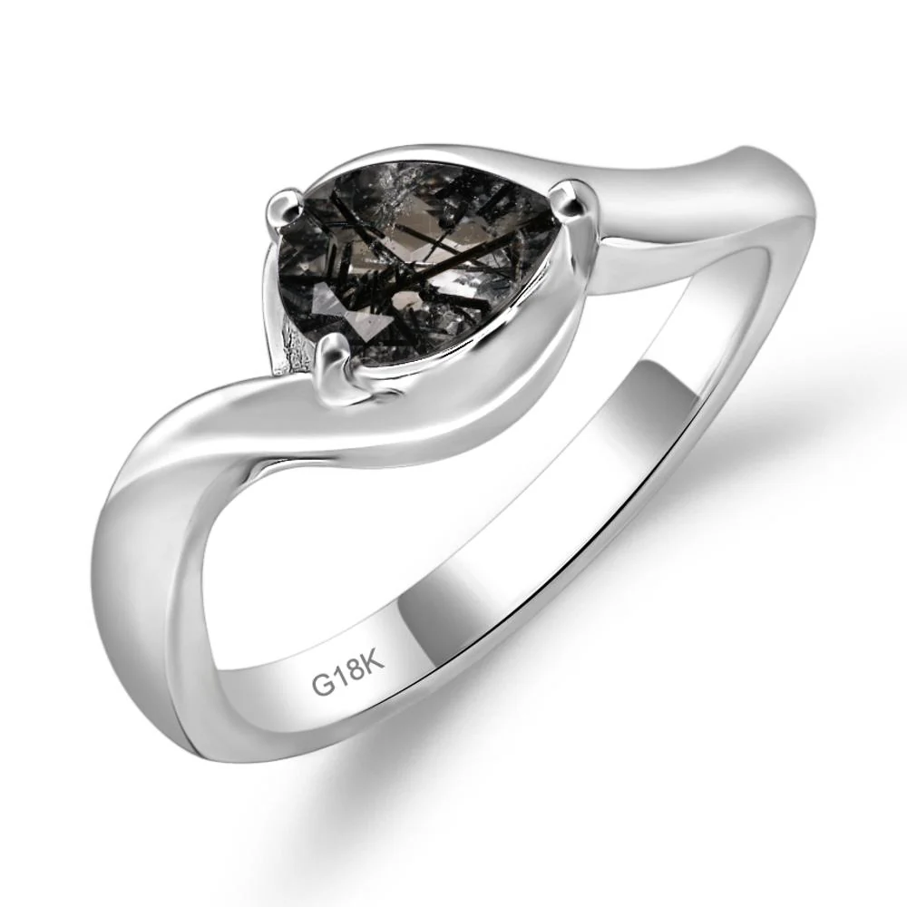 Black Rutilated Quartz Pear Solitaire Ring - Image 7