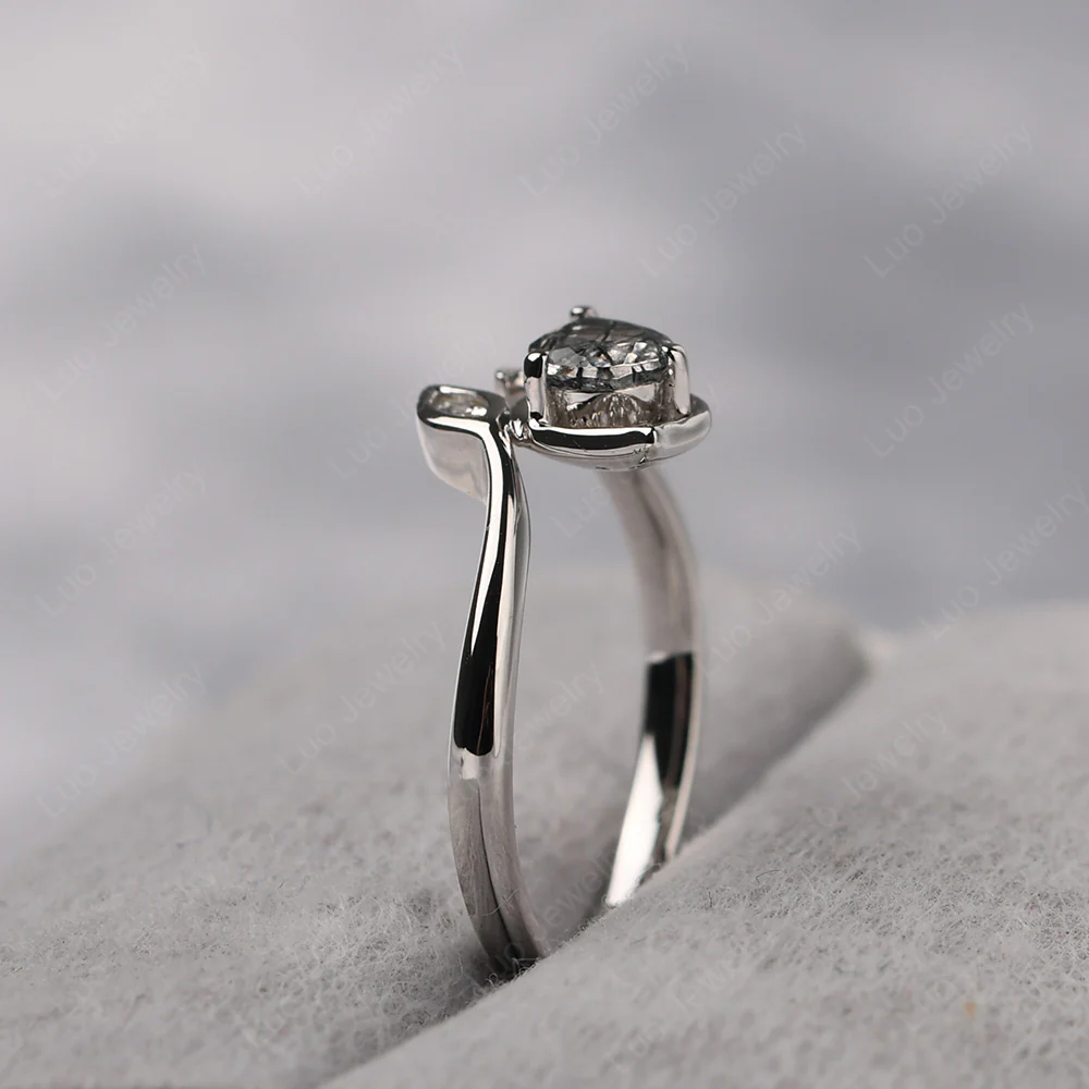 Black Rutilated Quartz Leaf Design Ring - Image 4