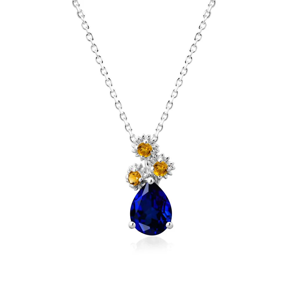 Pear Shaped Sapphire and Citrine Sunflower Necklace - Image 3