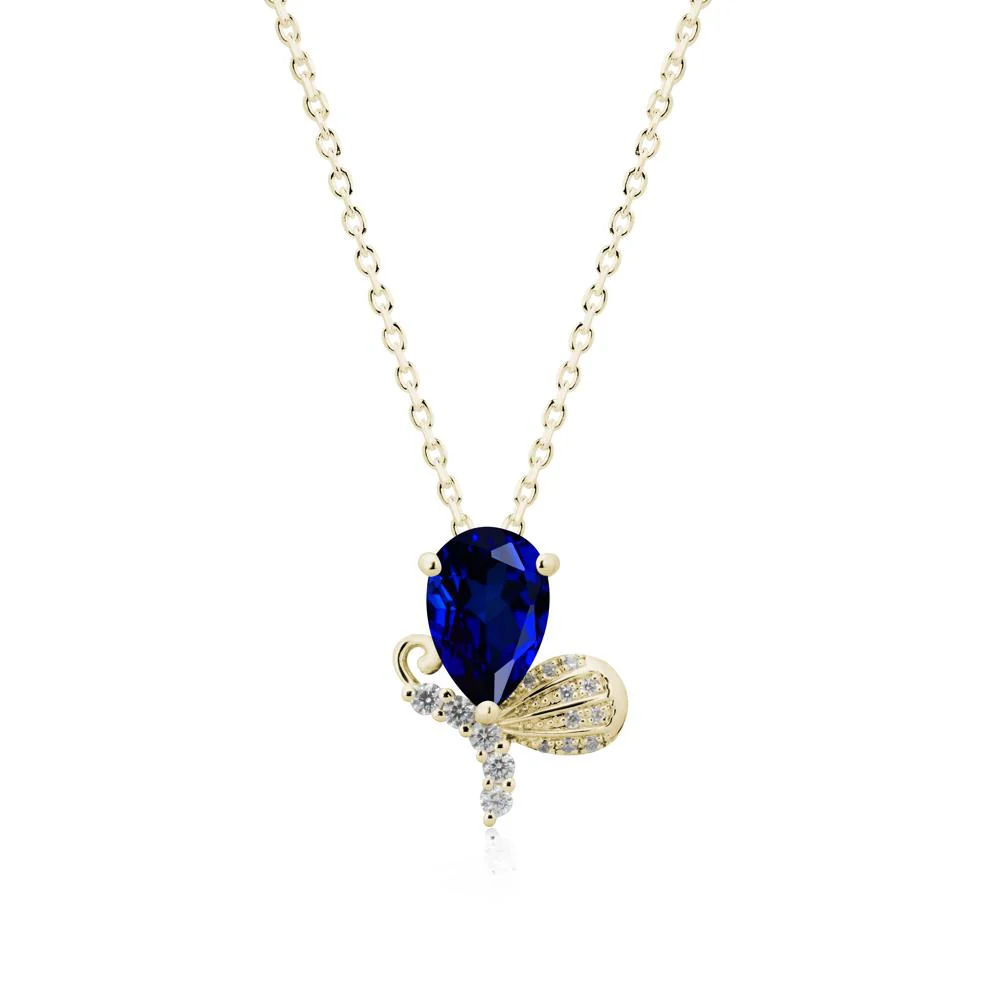 Pear Shaped Sapphire Butterfly Necklace