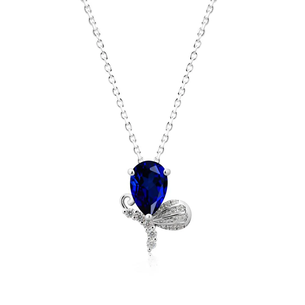 Pear Shaped Sapphire Butterfly Necklace - Image 3