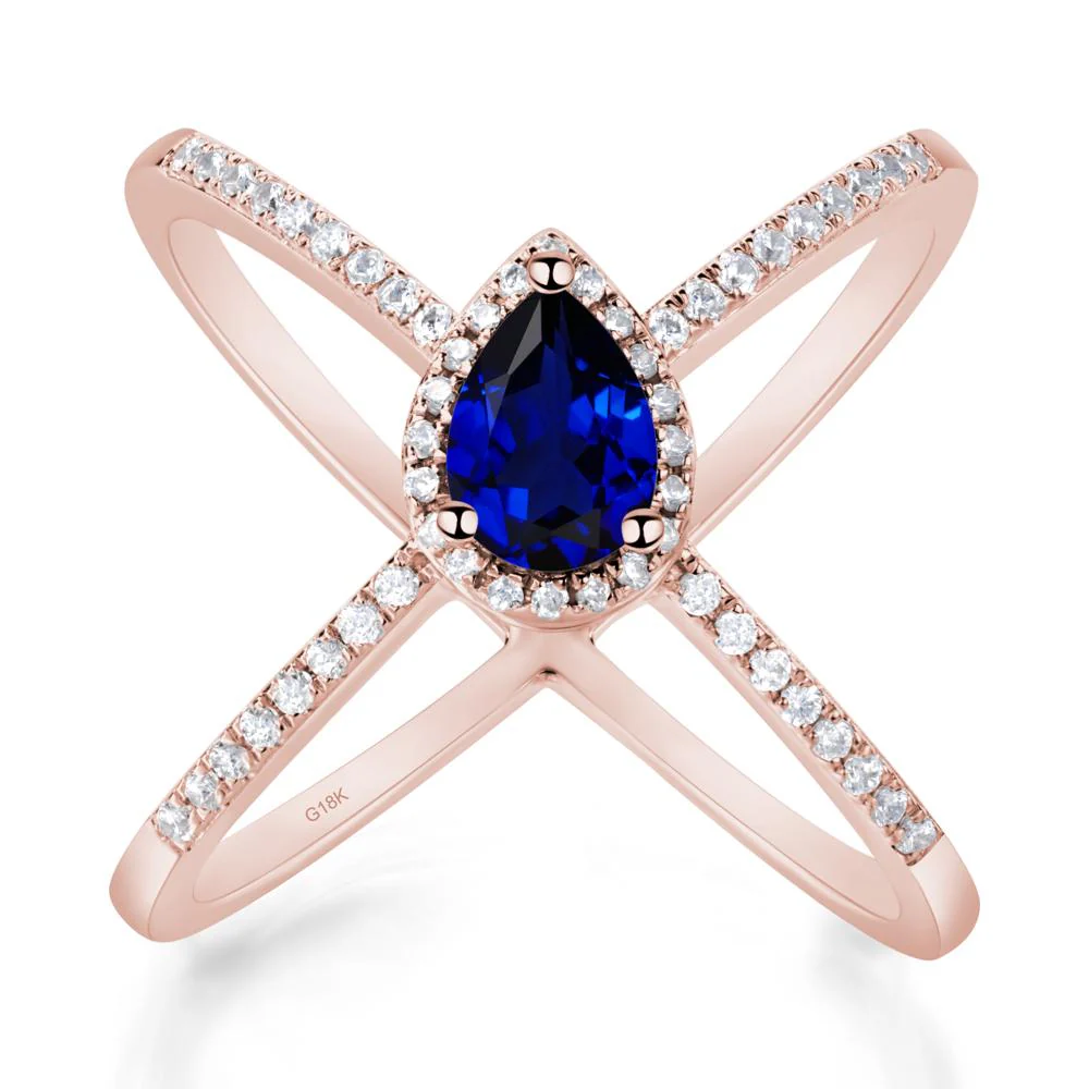 Pear Shaped Sapphire Criss Cross Ring - Image 2