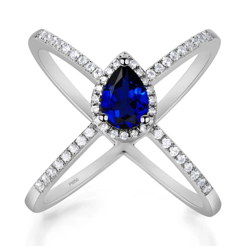 Pear Shaped Sapphire Criss Cross Ring - Image 3
