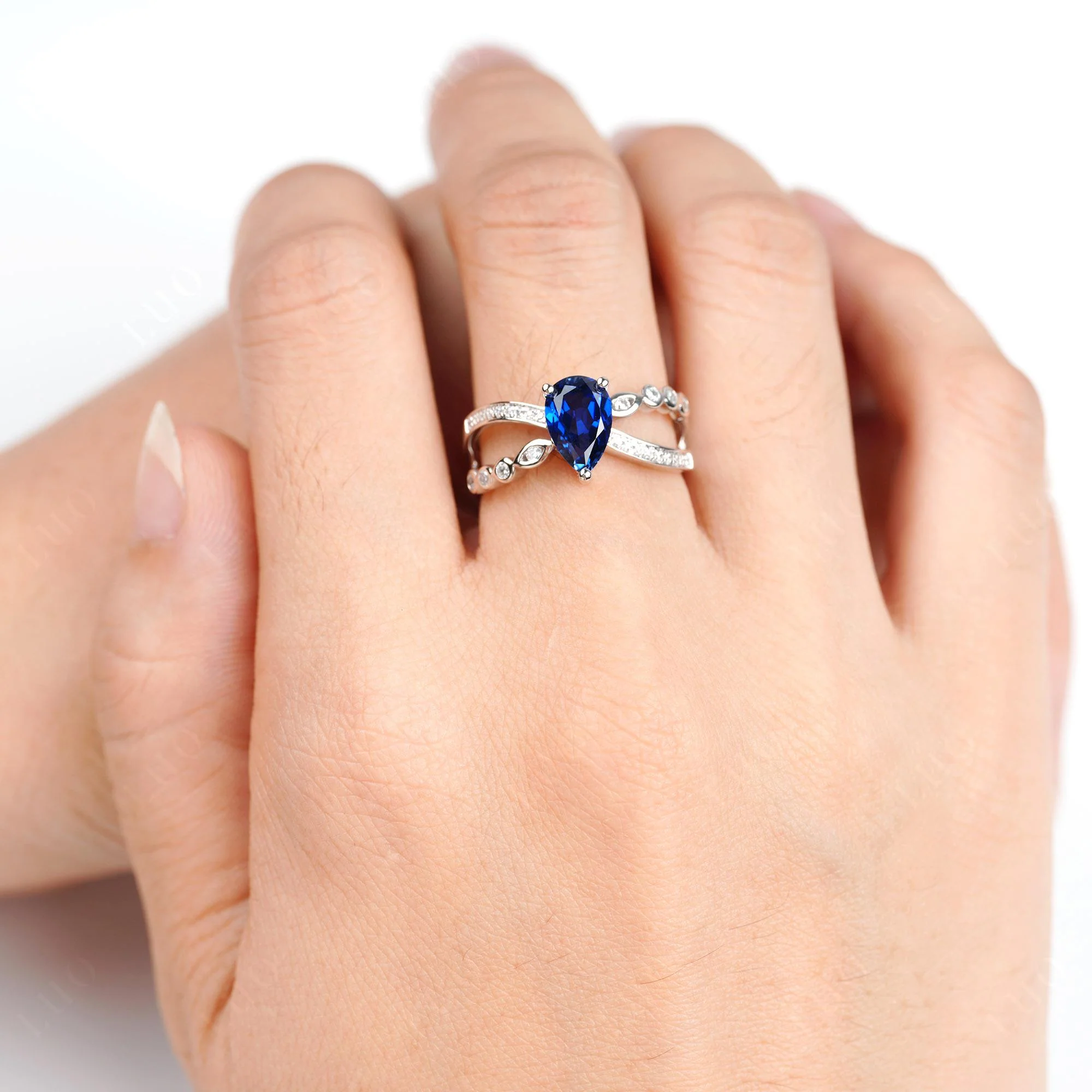 Pear Shaped Sapphire Crossover Ring - Image 5