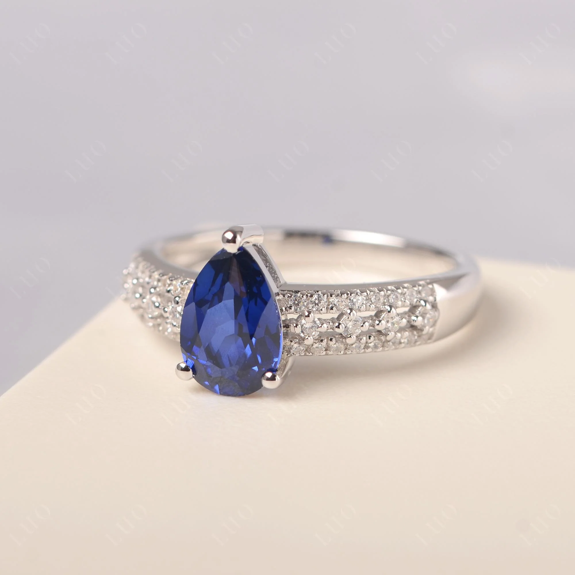 Sapphire 3 Rows Pave Engagement Ring - Image 2