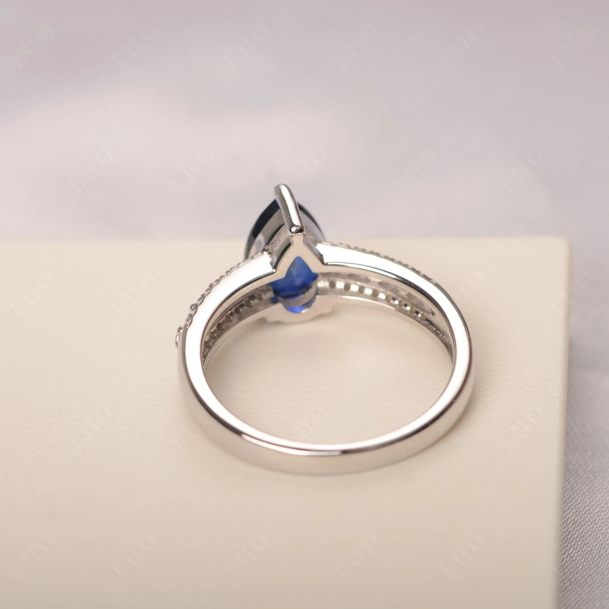 Sapphire 3 Rows Pave Engagement Ring - Image 3