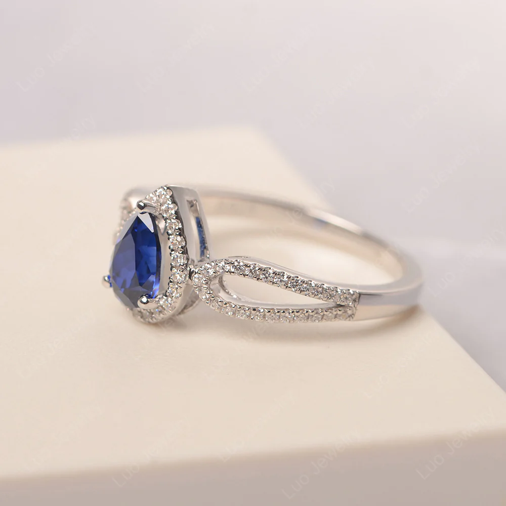 Pear Shaped Sapphire Halo Engagement Ring - Image 2