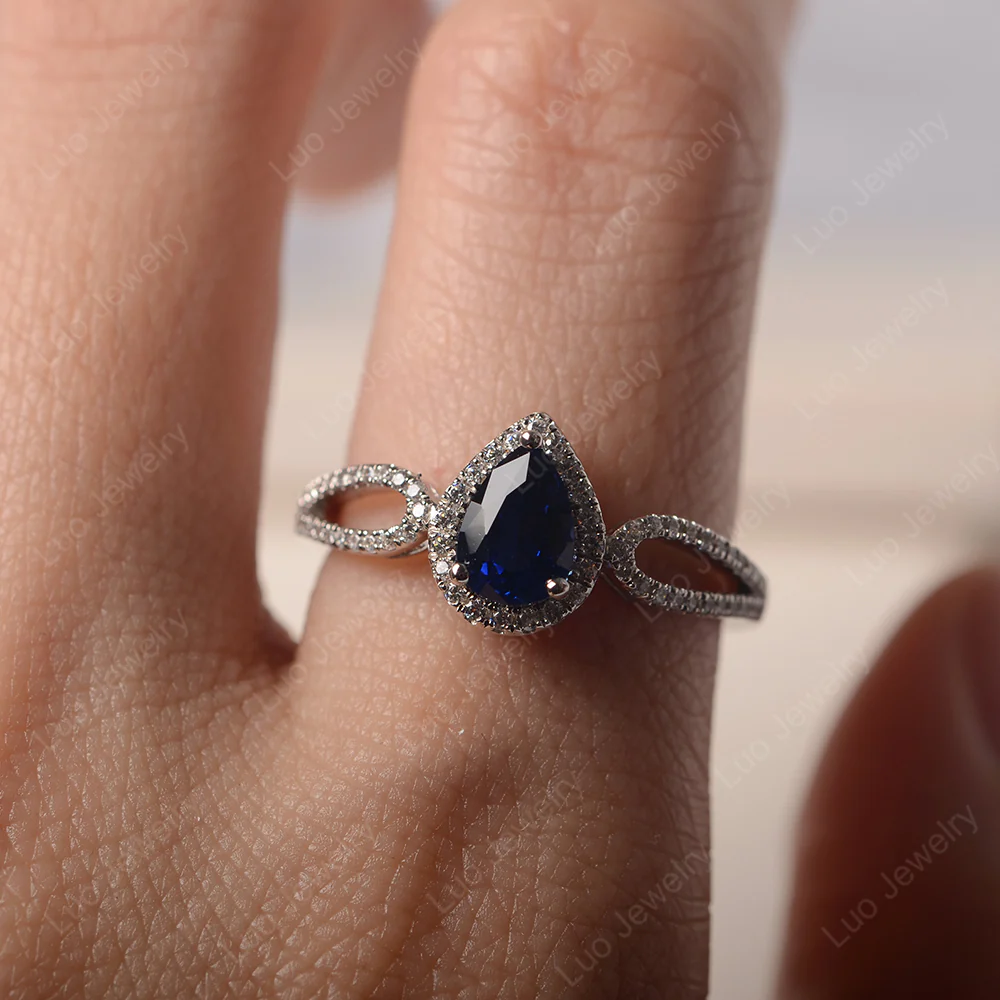 Pear Shaped Sapphire Halo Engagement Ring - Image 5