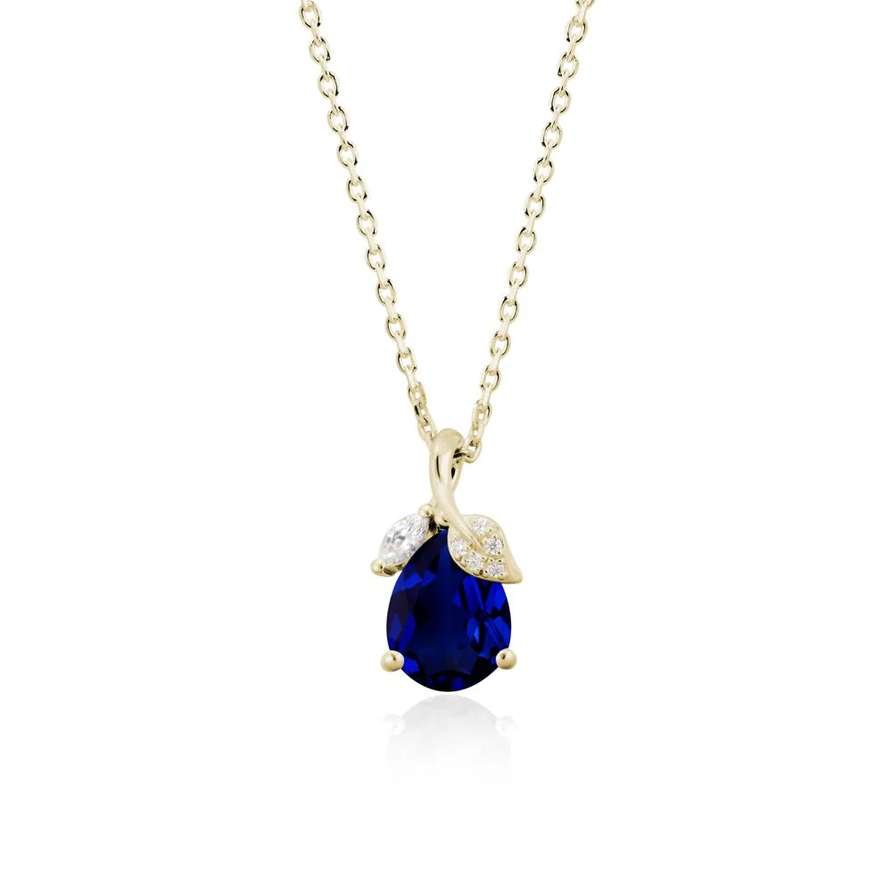 Pear Shaped Sapphire Leaf Pendant Necklace