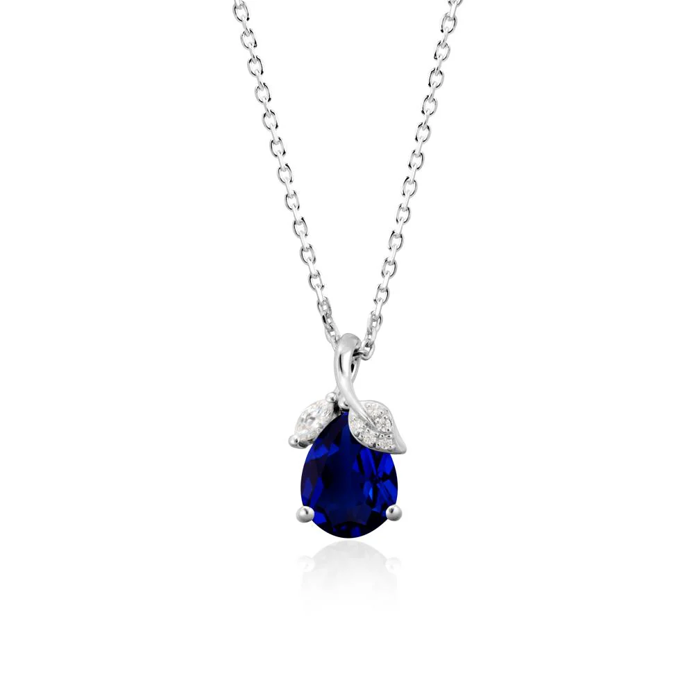 Pear Shaped Sapphire Leaf Pendant Necklace - Image 3
