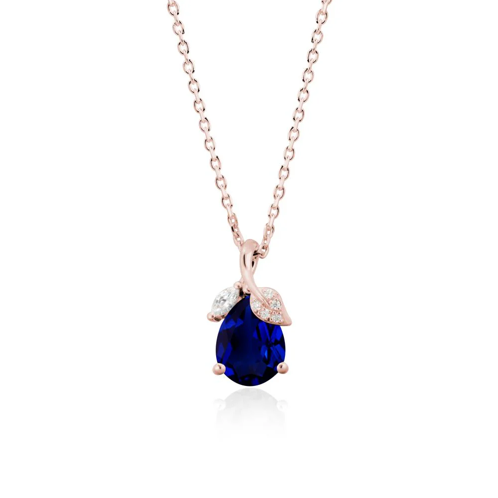Pear Shaped Sapphire Leaf Pendant Necklace - Image 4