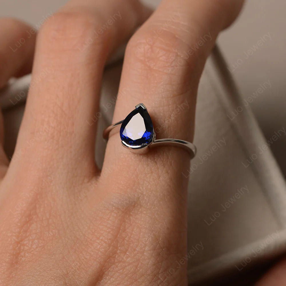 Sapphire Pear Solitaire Engagement Ring - Image 4