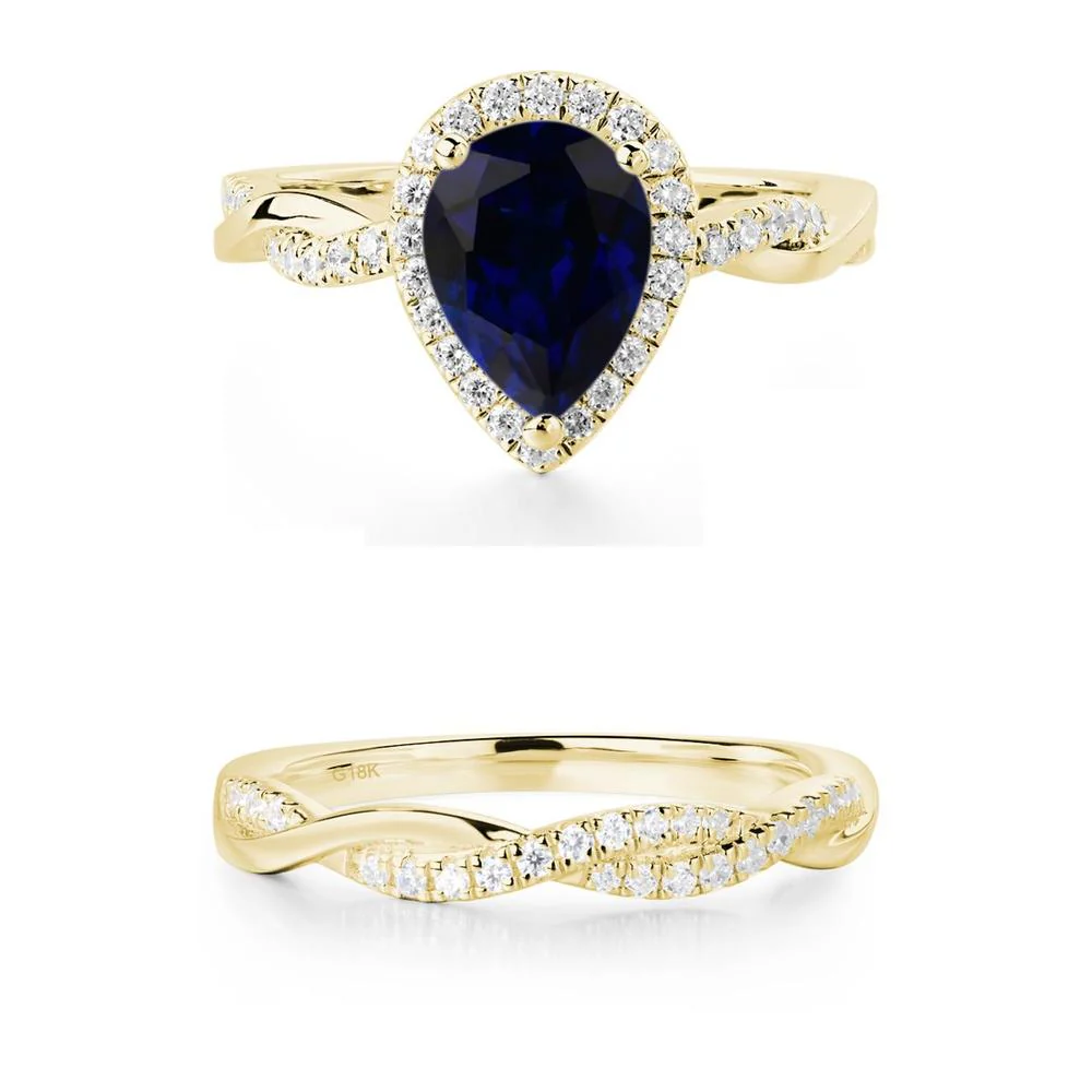 Pear Shaped Sapphire Twisted Halo Ring - Image 13