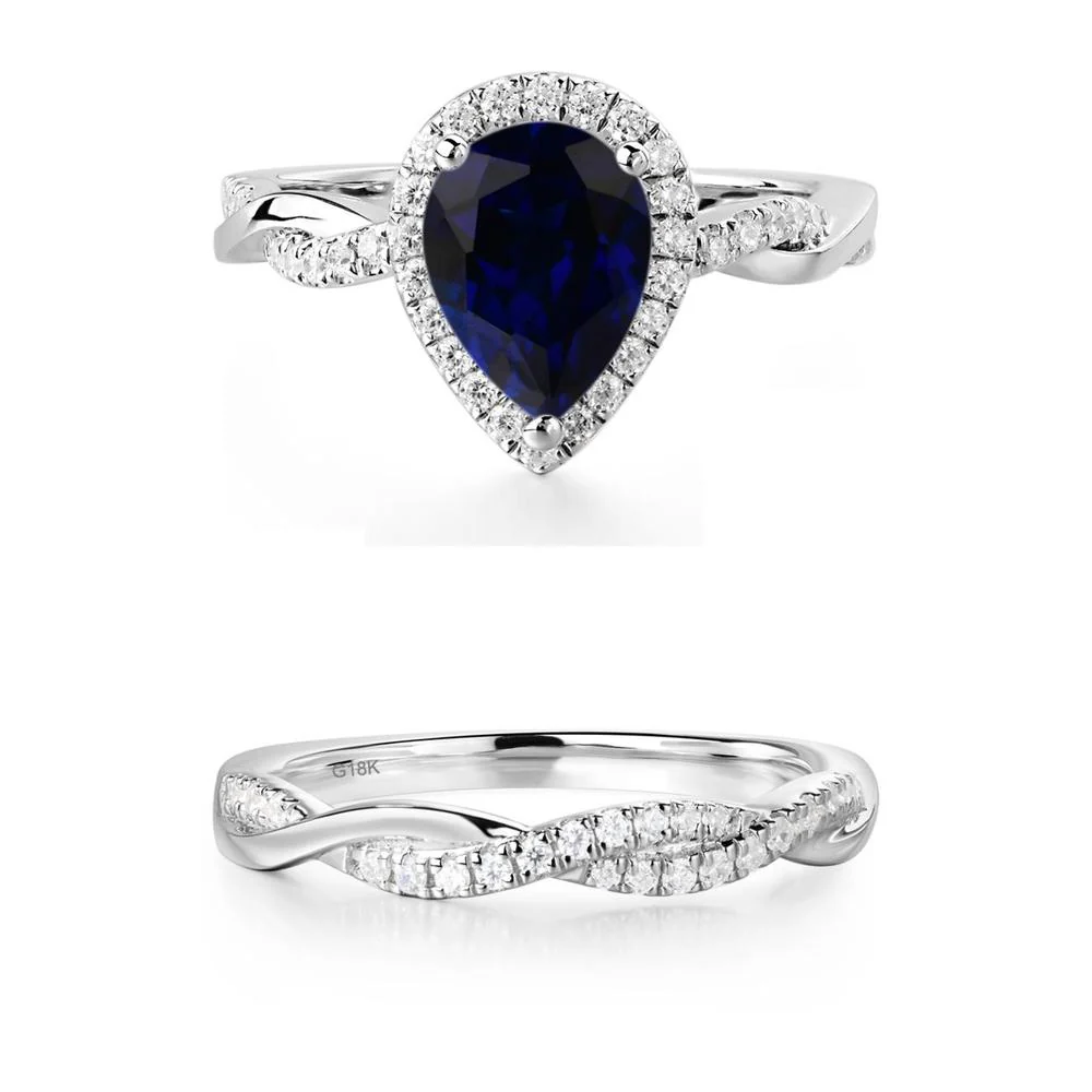 Pear Shaped Sapphire Twisted Halo Ring - Image 27