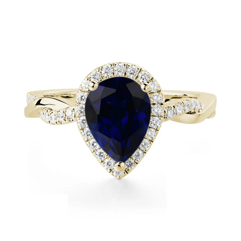 Pear Shaped Sapphire Twisted Halo Ring - Image 3