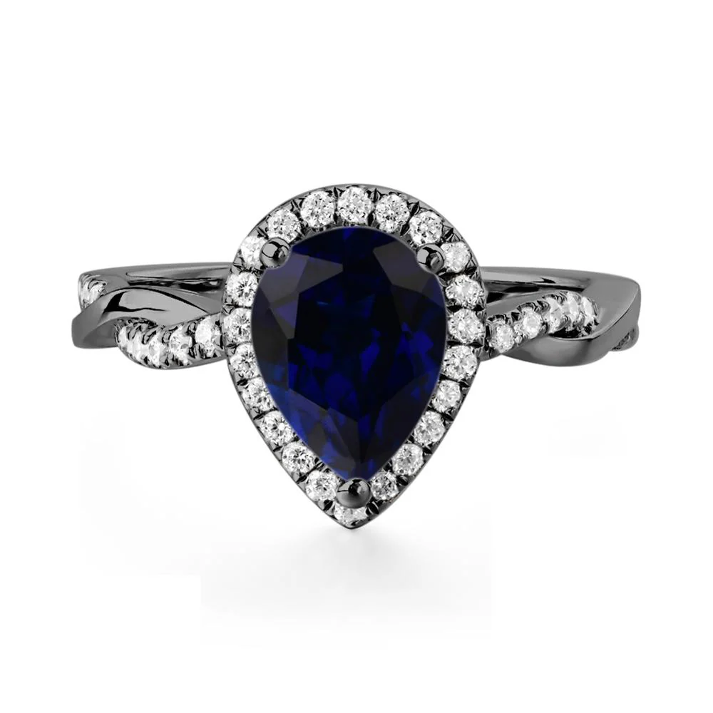 Pear Shaped Sapphire Twisted Halo Ring - Image 4