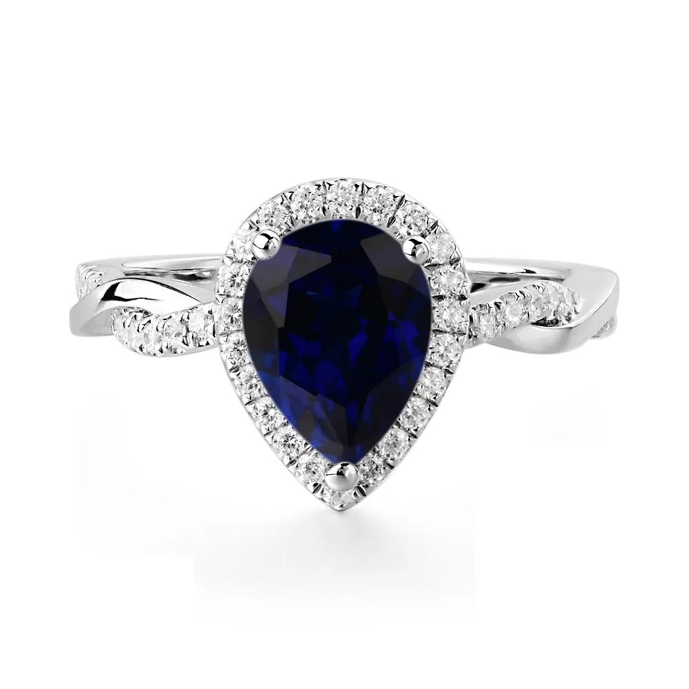 Pear Shaped Sapphire Twisted Halo Ring - Image 9