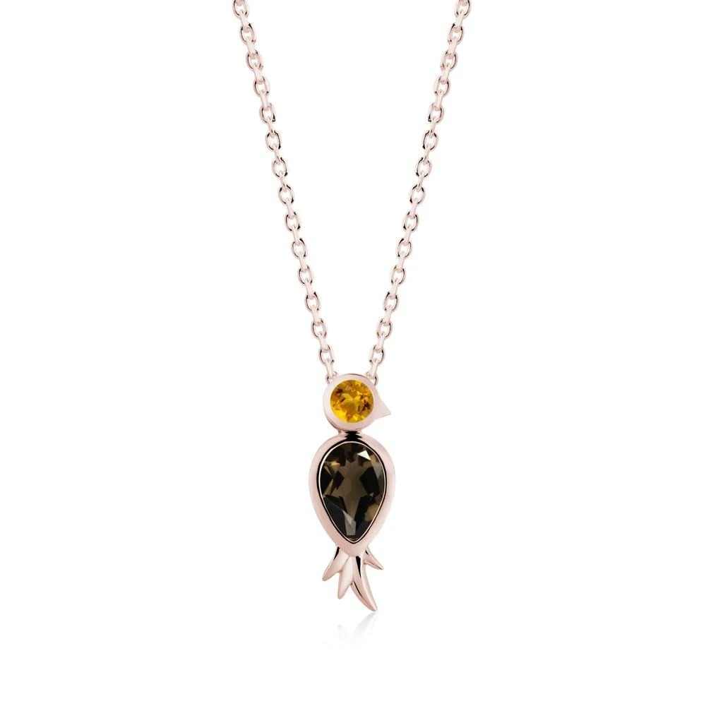 Pear Shaped Smoky Quartz and Citrine Bird Pendant Neckalce - Image 4