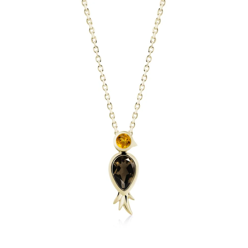 Pear Shaped Smoky Quartz and Citrine Bird Pendant Neckalce - Image 6