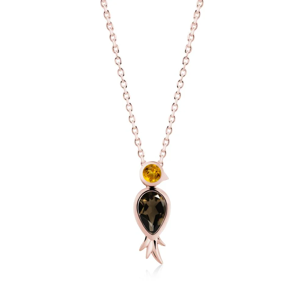 Pear Shaped Smoky Quartz and Citrine Bird Pendant Neckalce - Image 8