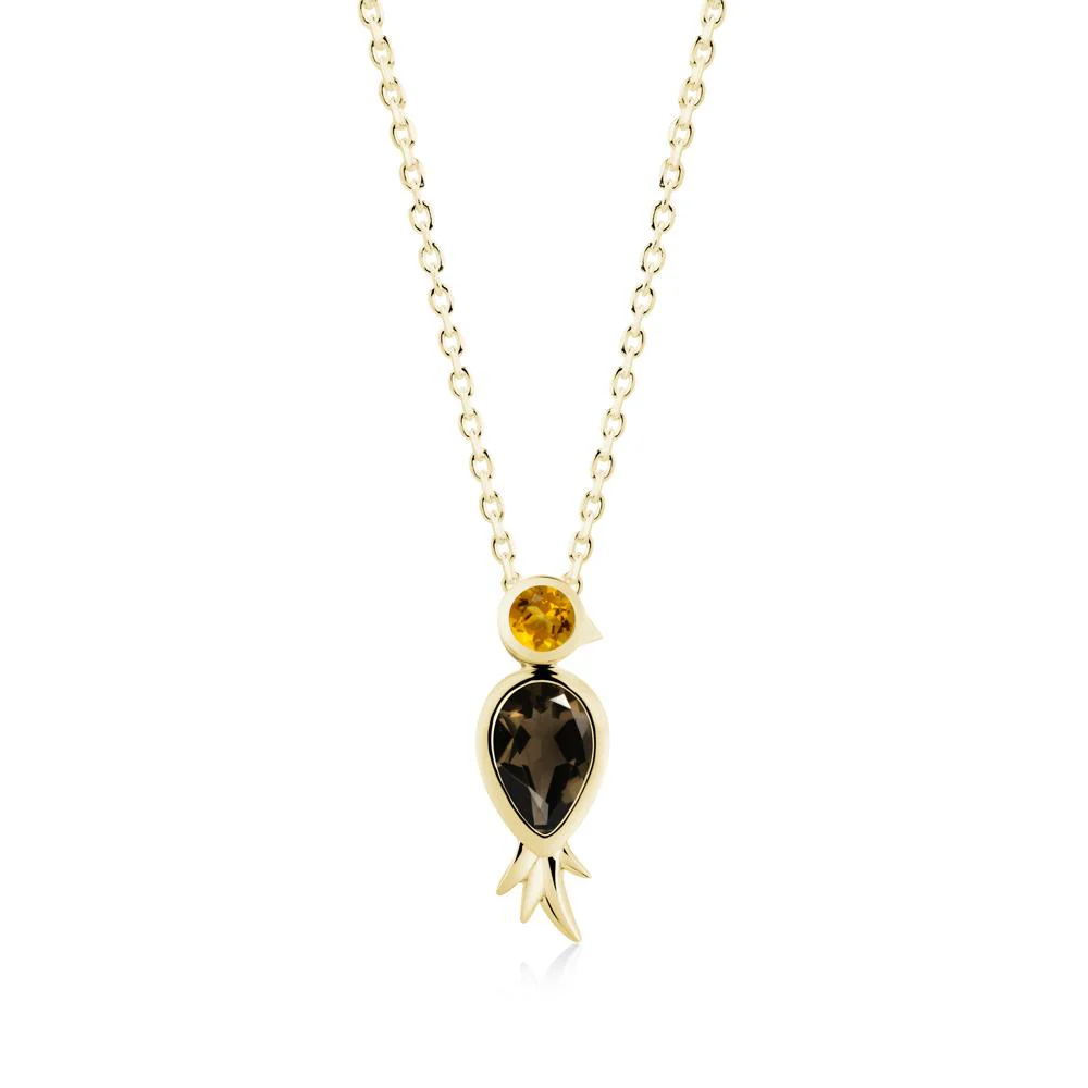 Pear Shaped Smoky Quartz and Citrine Bird Pendant Neckalce - Image 9
