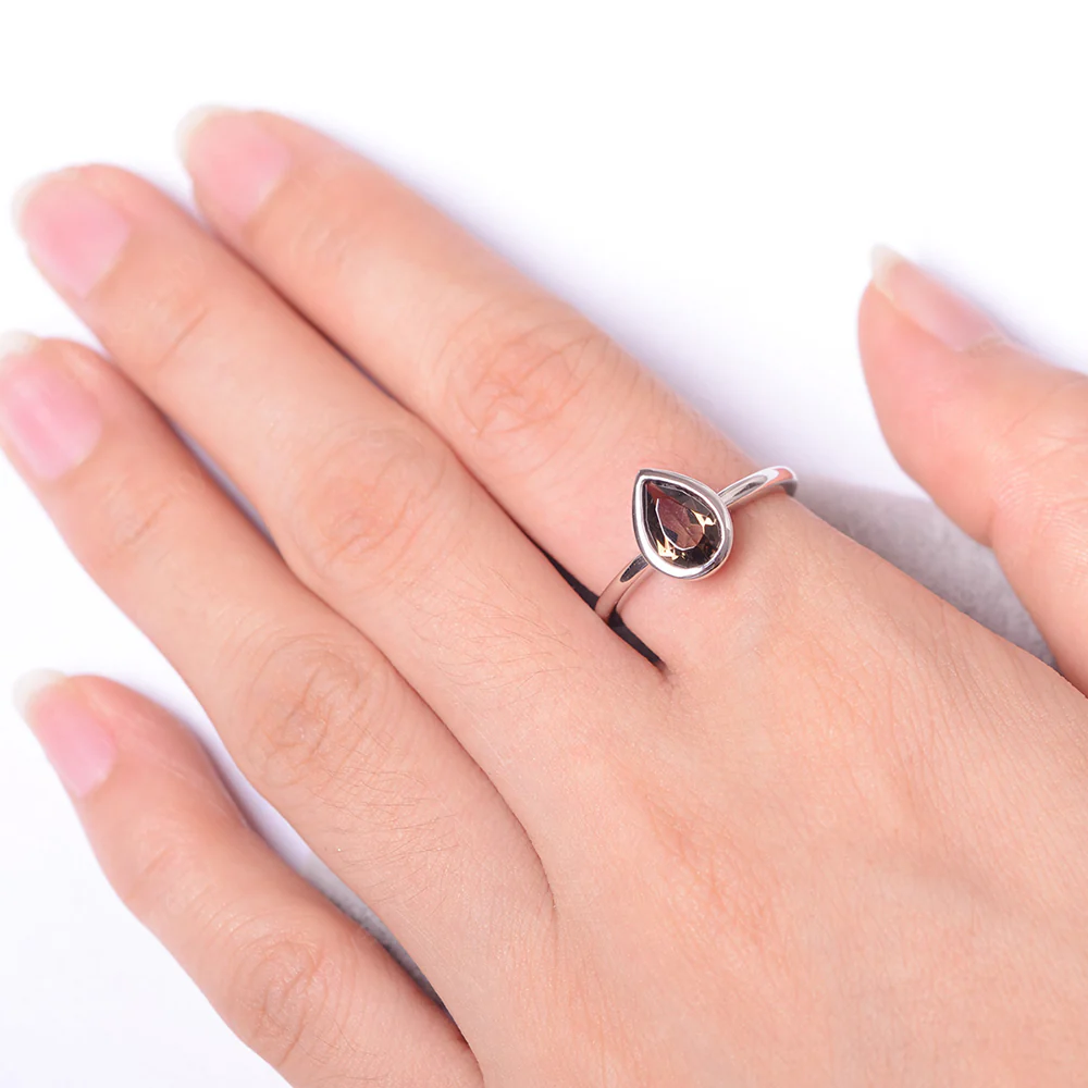 Pear Shaped Smoky Quartz Bezel Set Ring - Image 4
