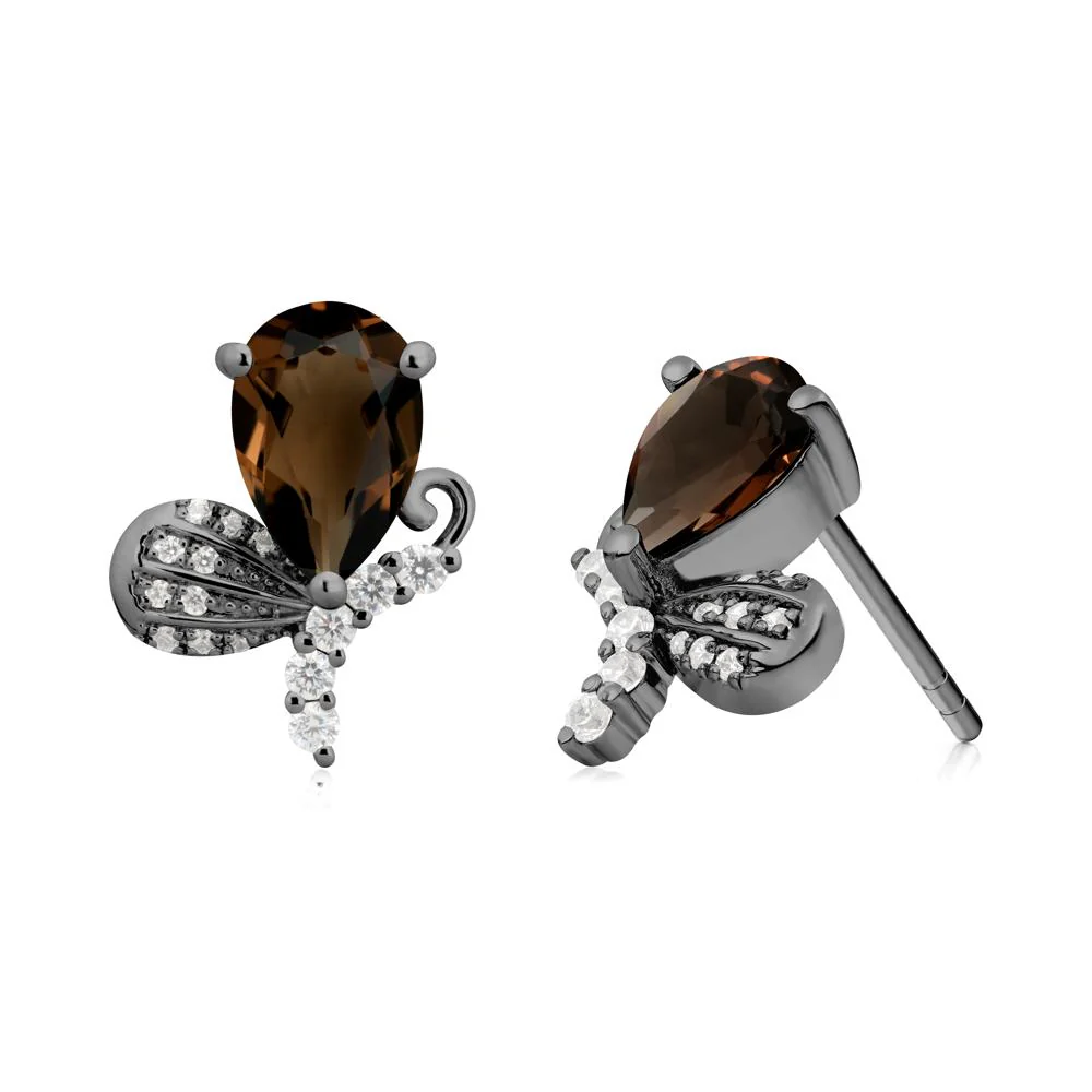 Pear Shaped Smoky Quartz Butterfly Stud Earrings - Image 8