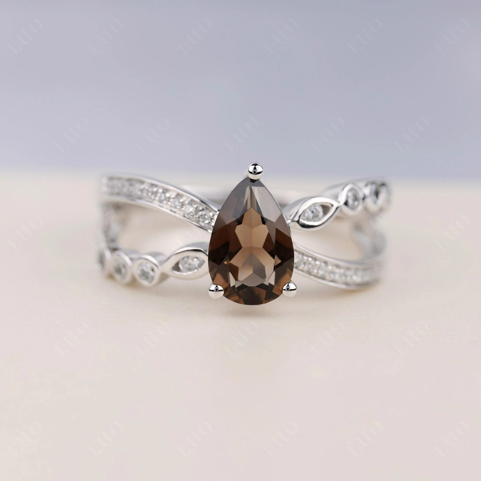 Pear Shaped Smoky Quartz Crossover Ring