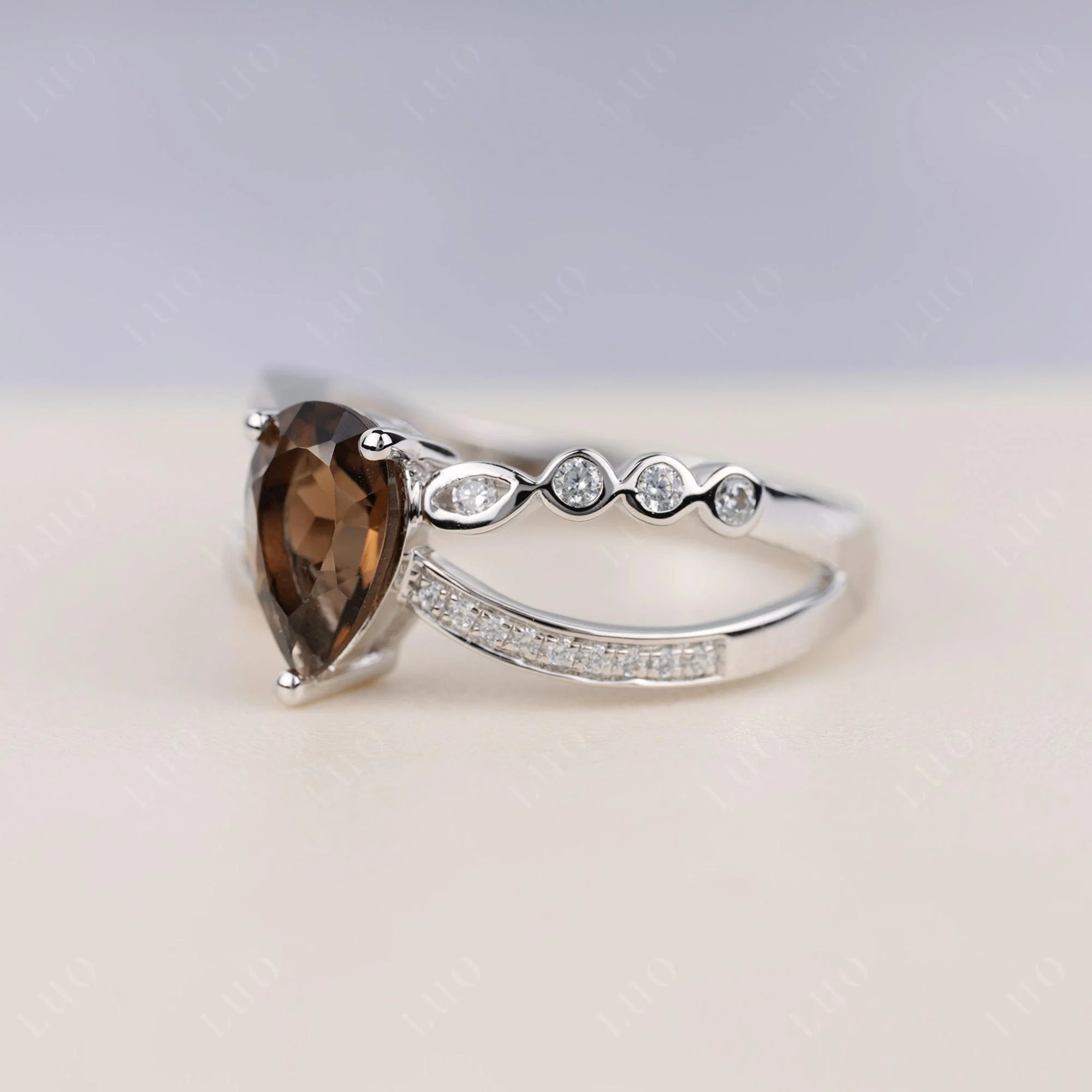 Pear Shaped Smoky Quartz Crossover Ring - Image 2