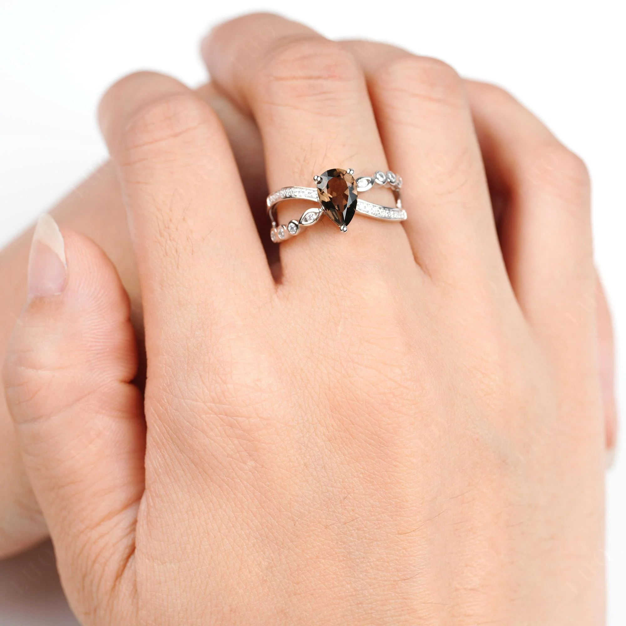 Pear Shaped Smoky Quartz Crossover Ring - Image 5