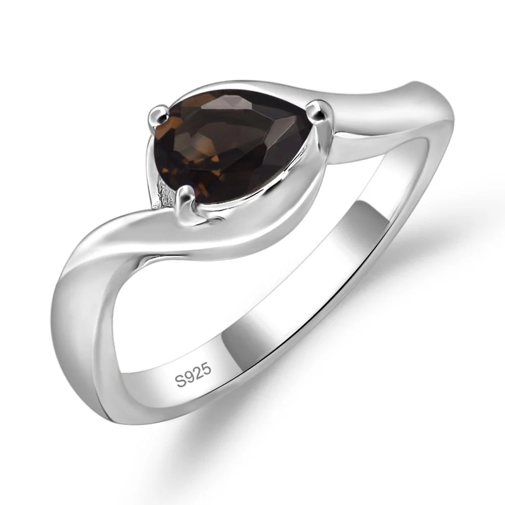 Pear Shaped Smoky Quartz East West Solitaire Ring