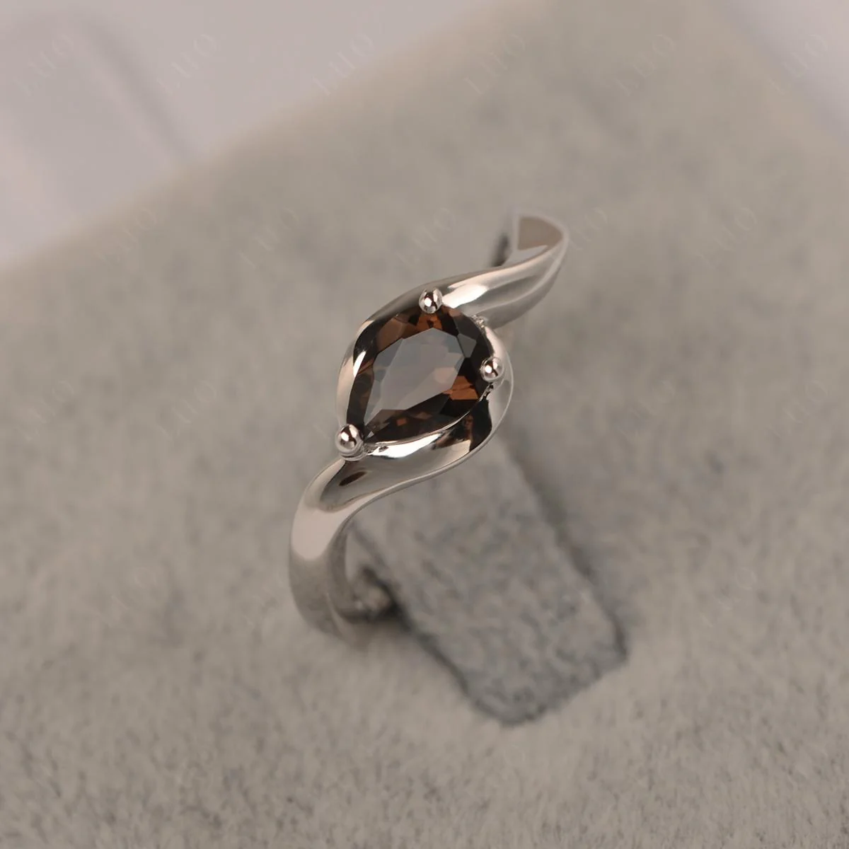 Pear Shaped Smoky Quartz East West Solitaire Ring - Image 10
