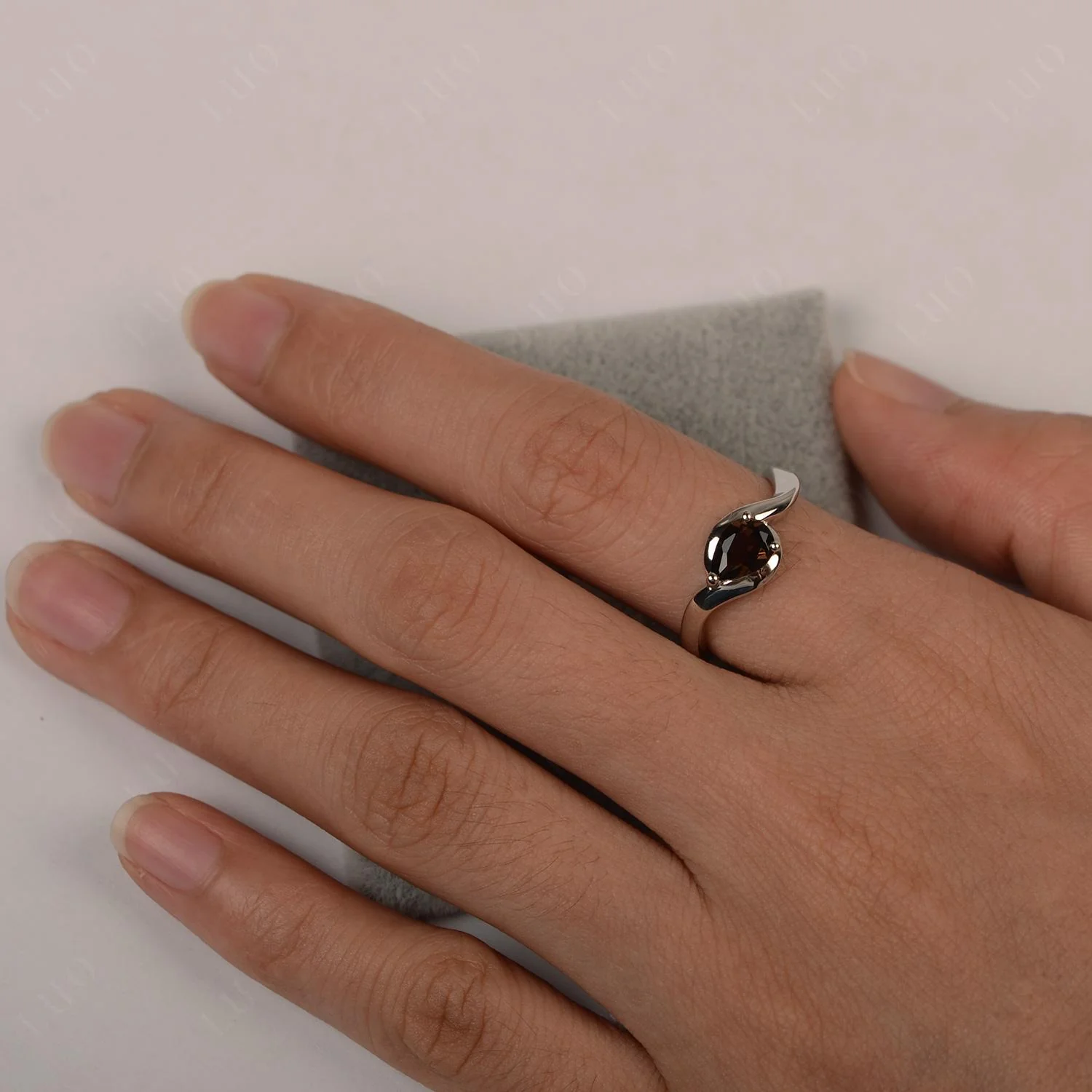 Pear Shaped Smoky Quartz East West Solitaire Ring - Image 12