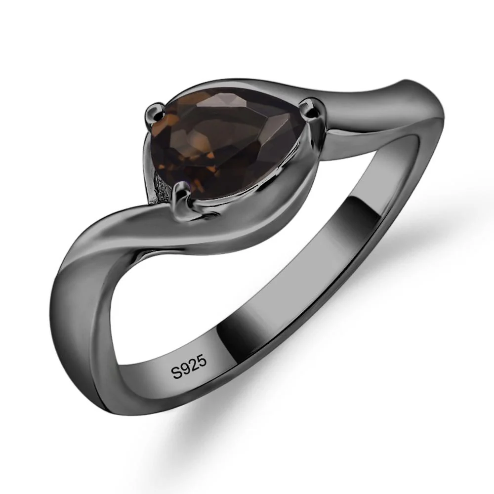 Pear Shaped Smoky Quartz East West Solitaire Ring - Image 2