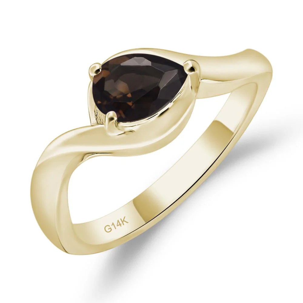 Pear Shaped Smoky Quartz East West Solitaire Ring - Image 4