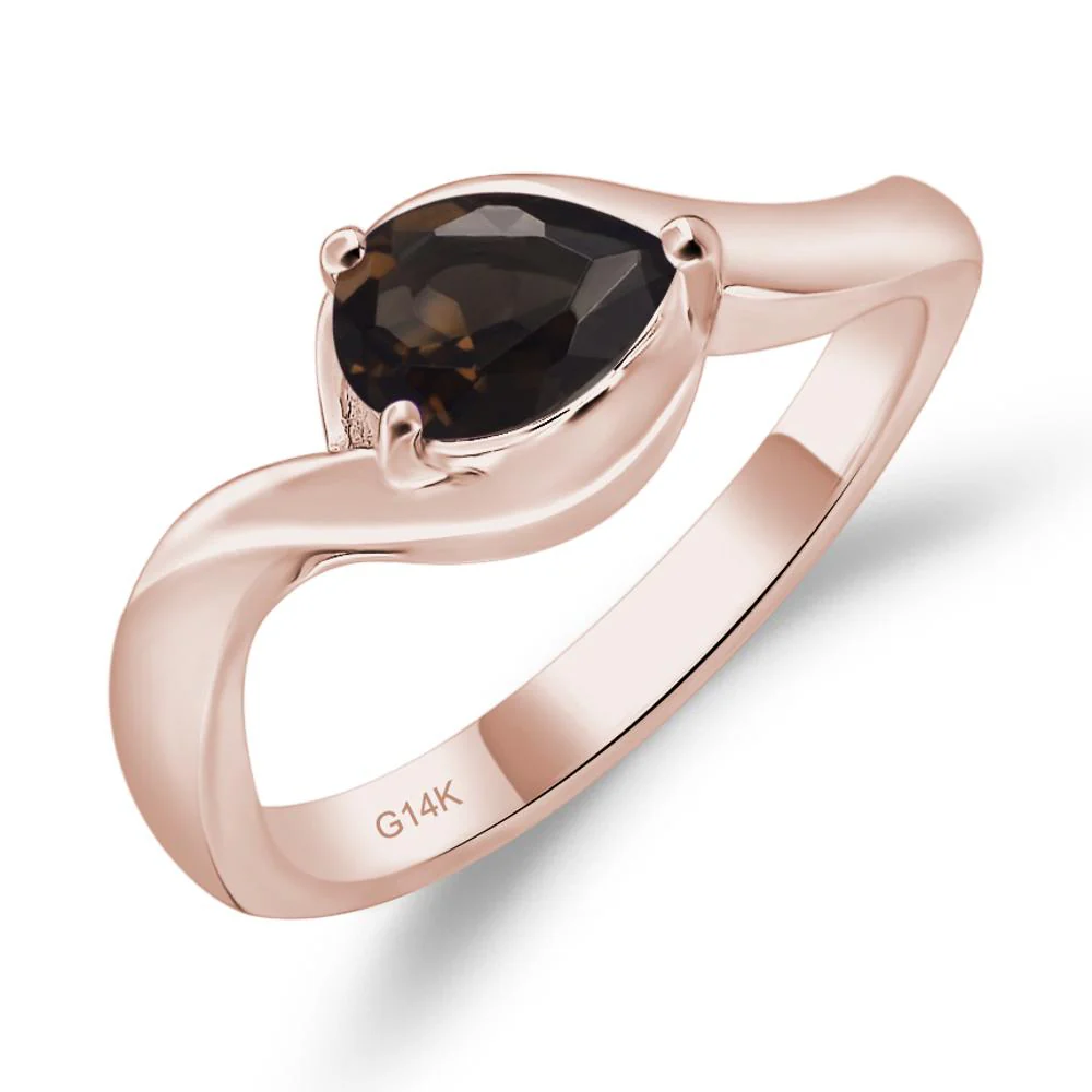 Pear Shaped Smoky Quartz East West Solitaire Ring - Image 5