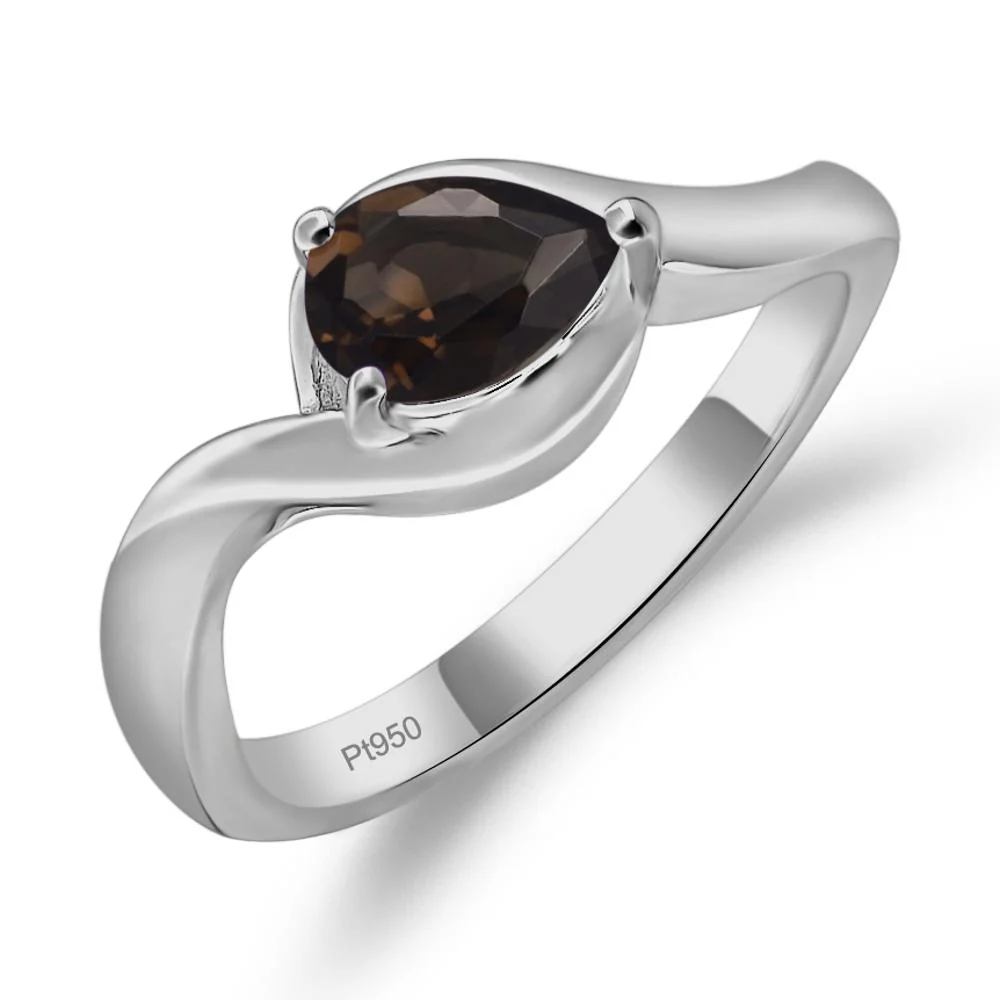 Pear Shaped Smoky Quartz East West Solitaire Ring - Image 6