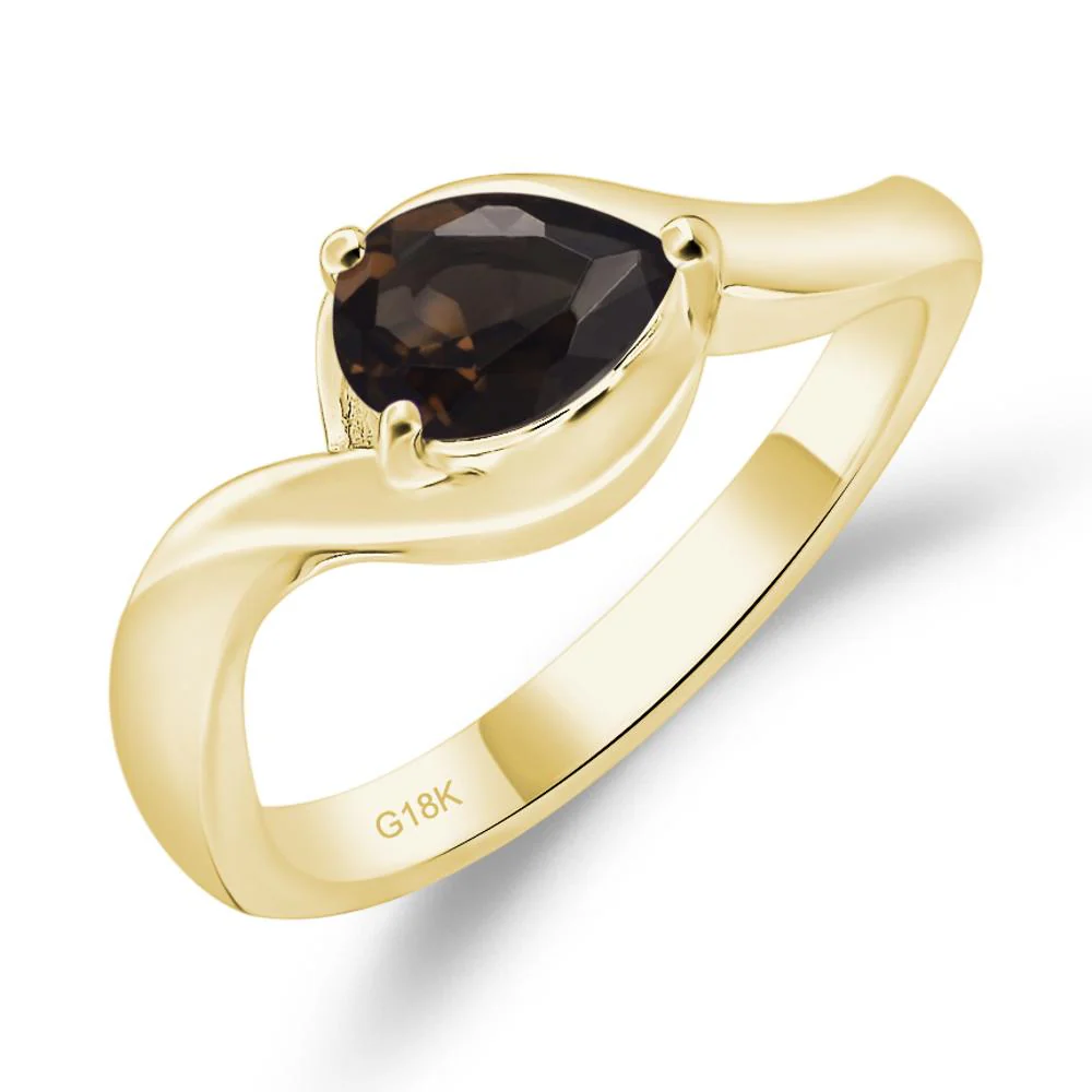 Pear Shaped Smoky Quartz East West Solitaire Ring - Image 8