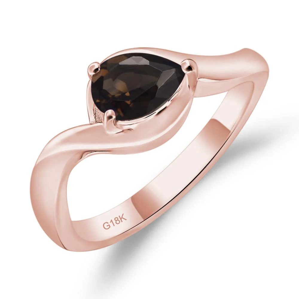 Pear Shaped Smoky Quartz East West Solitaire Ring - Image 9