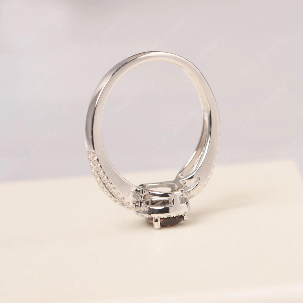 Pear Shaped Smoky Quartz Halo Engagement Ring - Image 4