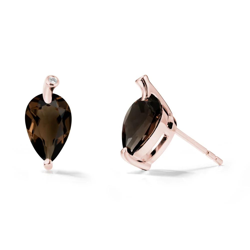 Pear Shaped Smoky Quartz Leaf Earrings - Image 5