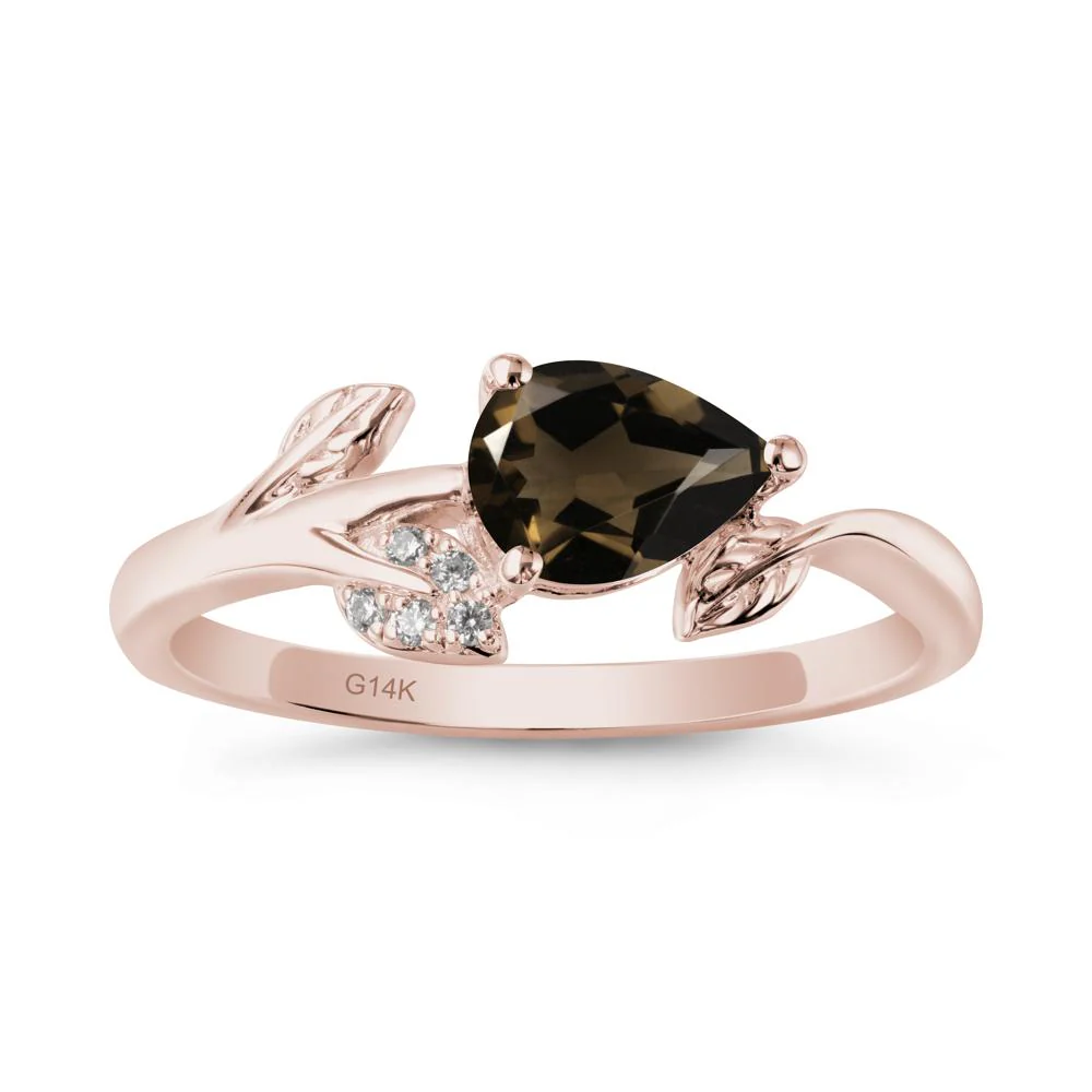 Pear Shaped Smoky Quartz Leaf Ring - Image 2